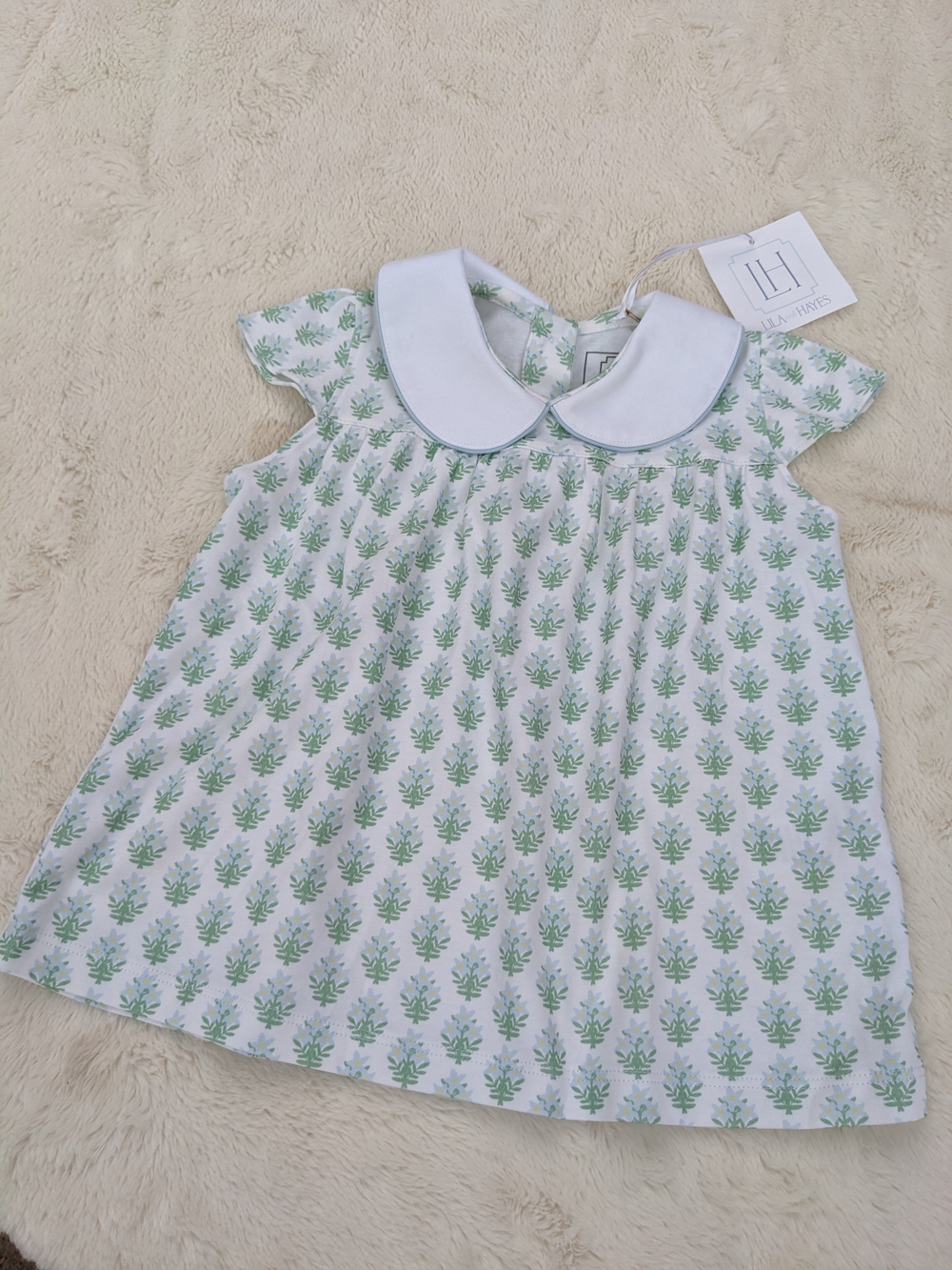 Ella + Hayes Green Floral Peter Pan Collar Dress for Kids